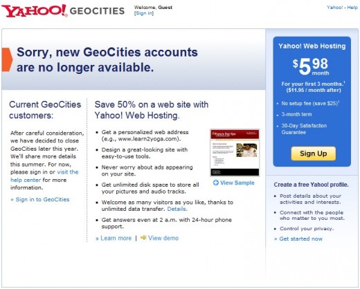 GeoCities stopt er mee!
